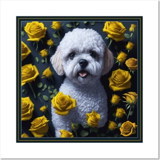 Maltipoo yellow roses Posters and Art